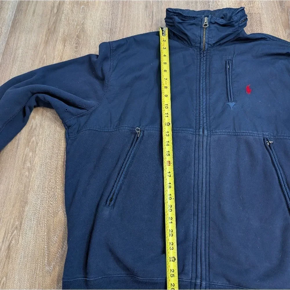 Polo Ralph Lauren Navy Hybrid Fleece Jersey Nylon Hooded Red Pony Jacket Sz XXL